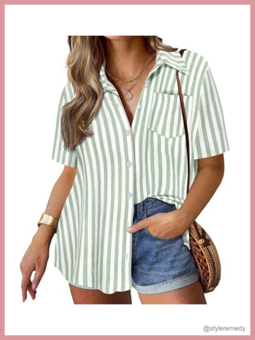 Plus Size Short Sleeve Button Down Blouse Chiffon Summer Top